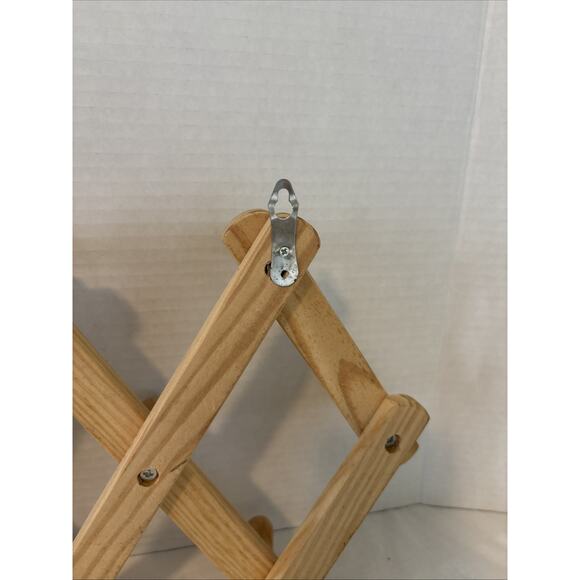 Vintage 10 Peg Wooden Accordion Style Coat Hat Wall Rack Expandable Hanger - Picture 5 of 11